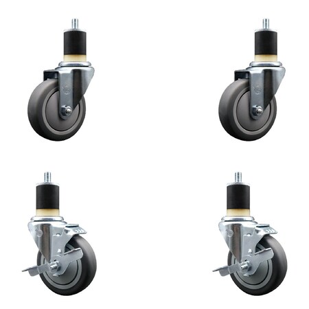 Service Caster 4'' SS Thermoplastic Rubber Wheel Swivel 1-7/8'' Expanding Stem Caster Set 2 Brakes, 4PK SCC-SSEX20S414-TPRB-2-TLB-2-178